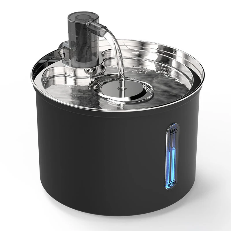 「超萌好物」宠物饮水机2024不锈钢猫咪饮水机带透视窗黑色饮水机