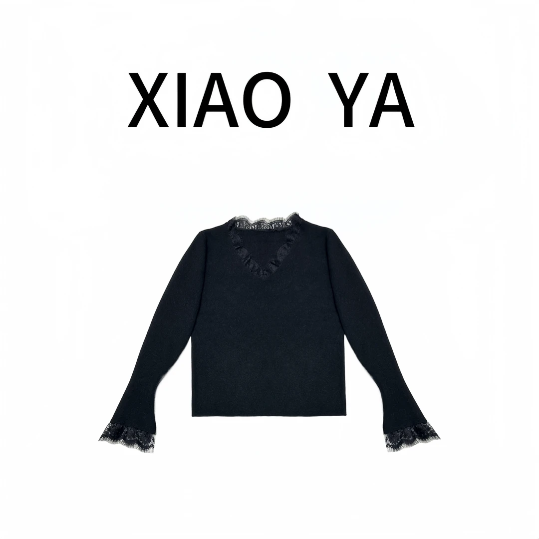 02秋冬新款V领蕾丝小心机百搭时尚上衣