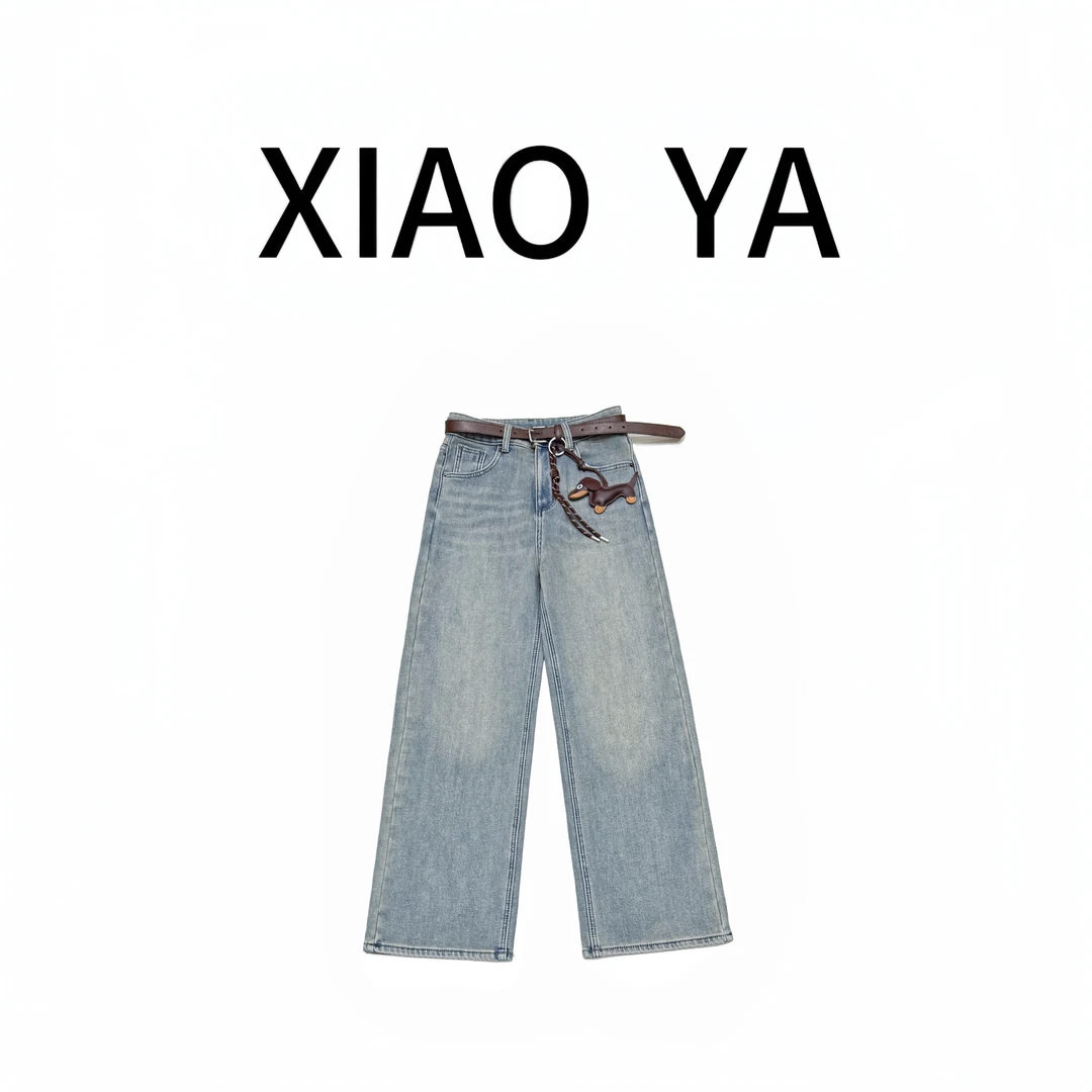 61520-1冬季新款复合绒窄版阔腿牛仔裤 裤长100