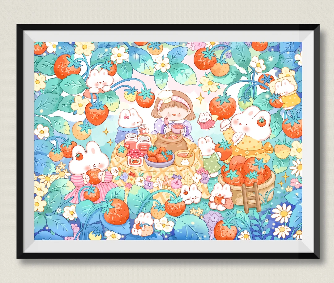 JH草莓果酱园100*75金丝布大格四股线55色十字绣【印花清晰】