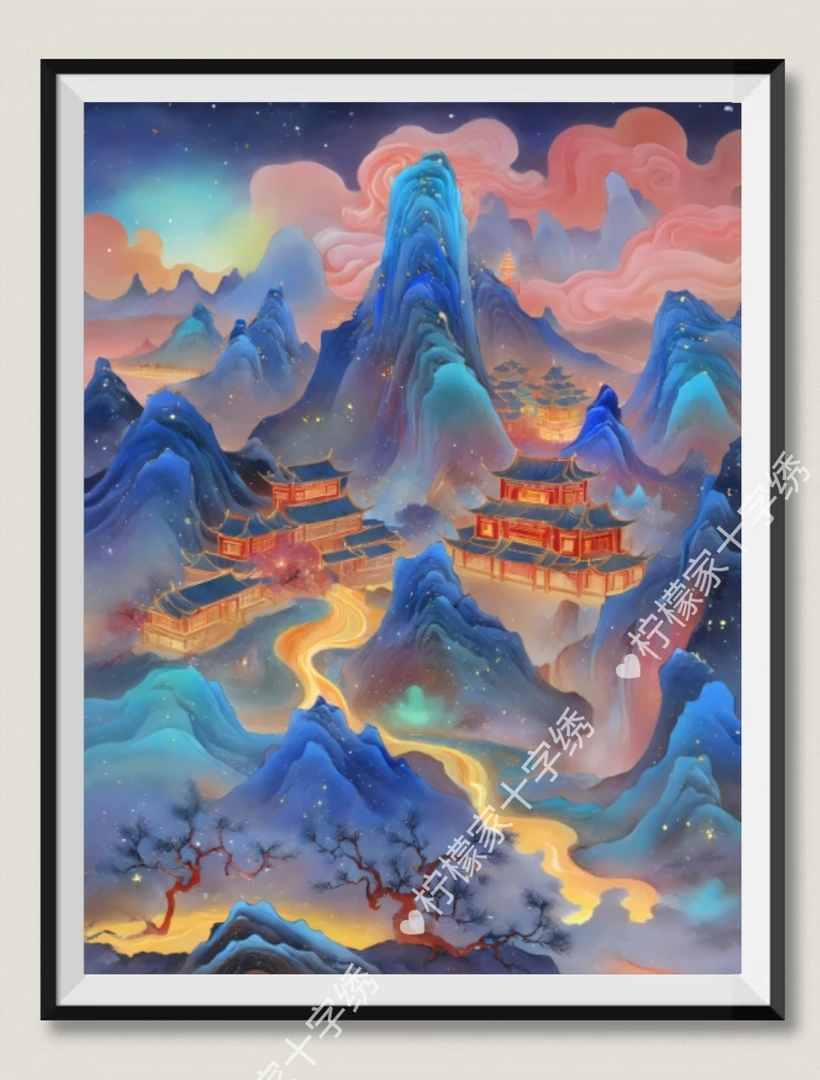 Jh松峰星夜 95*75大格四股线 49色金丝布【十字绣】印花清晰风景