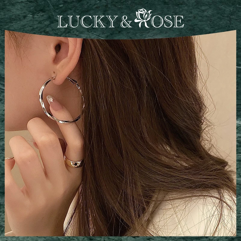 925银耳饰 Lucky Rose轻奢银针金属扭曲大圆圈耳环ins冷淡风个性