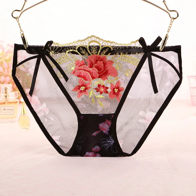 性感内裤女蕾丝棉裆网纱刺绣镂空诱惑日系甜美可爱少女学生三角裤