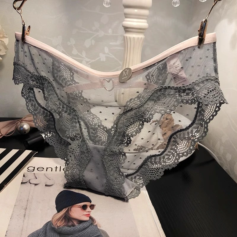 纯欲性感蕾丝交叉镂空内裤女士网纱透视波点轻薄柔软三角蕾丝内裤
