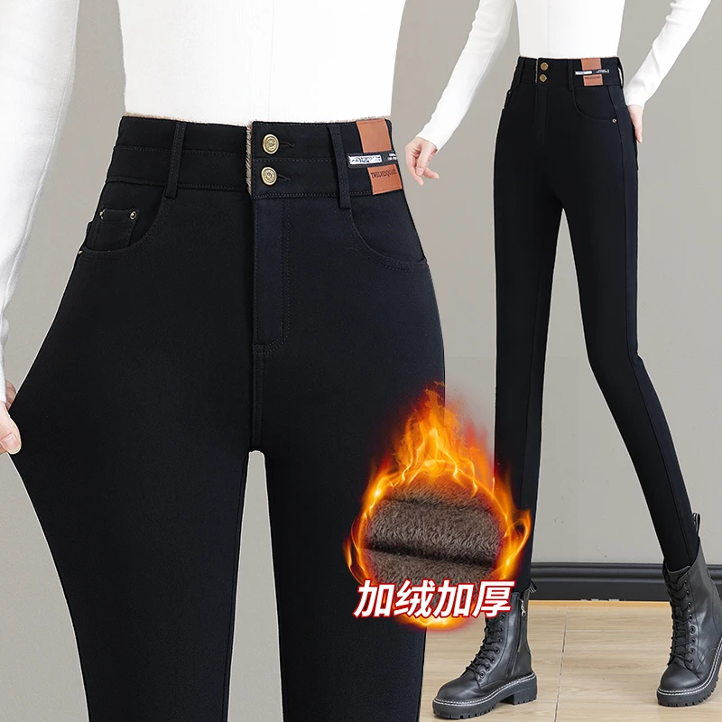 加绒加厚打底裤女秋冬外穿2024年新款高腰显瘦紧身弹力小脚铅笔裤
