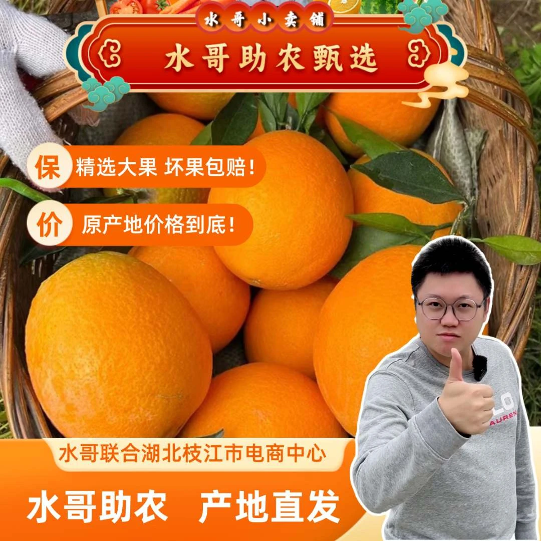 纽荷尔甜橙当季水果枝江鲜甜脐橙5/9斤包邮【水哥年货节宠粉专属】