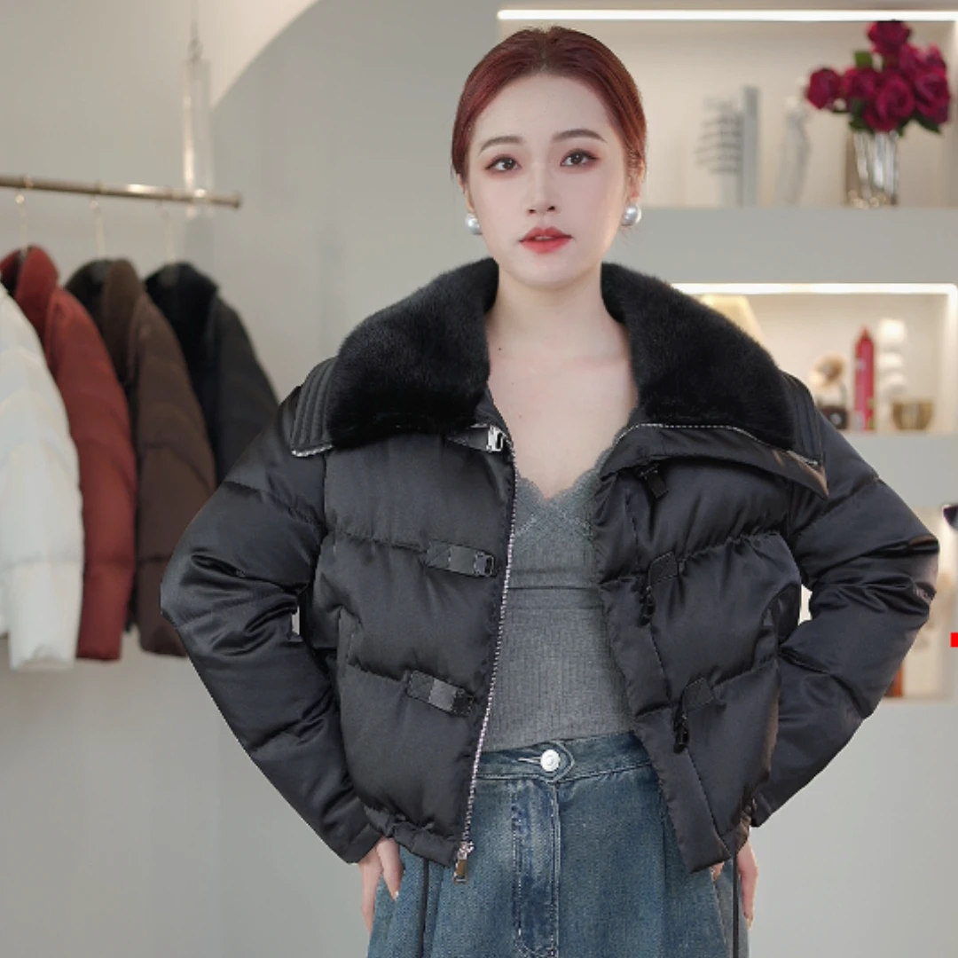 Ziou/子欧水貂90白鹅绒时尚高端轻奢羽绒服女韩版宽松冬显瘦