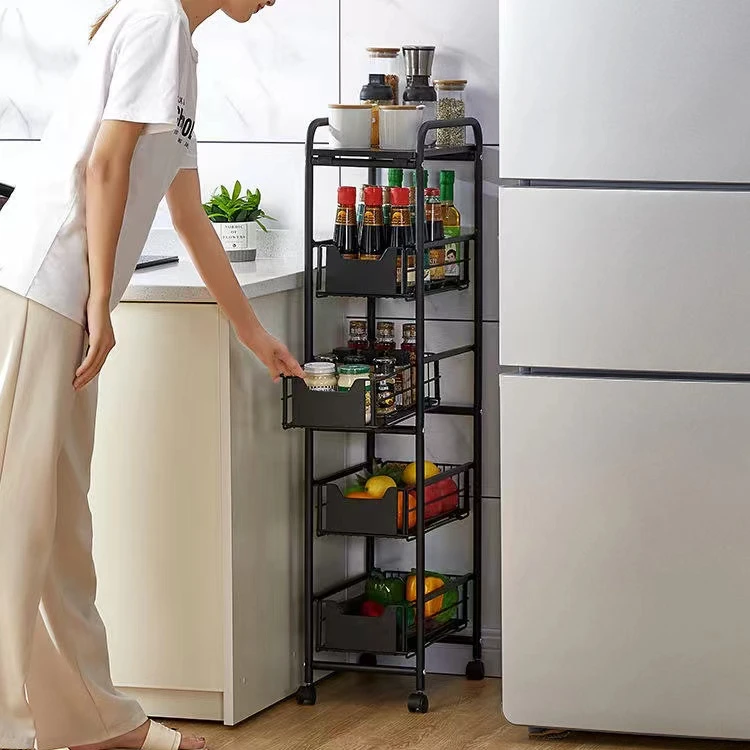 缝隙收纳柜超窄厨房夹缝置物架抽屉式落地侧面移动多层家居置物柜