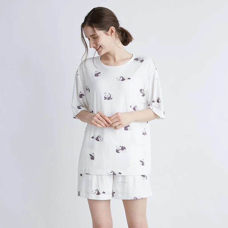 GP熊猫夏季亲肤透气短袖短裤套装萌宠睡裙短袖长裤家居服