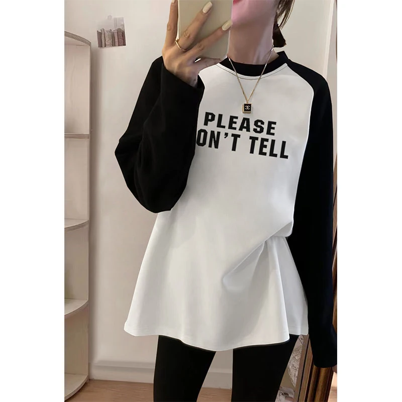 搭配鲨鱼裤的上衣中长款长袖t恤加厚磨毛打底衫女秋冬遮屁股内搭