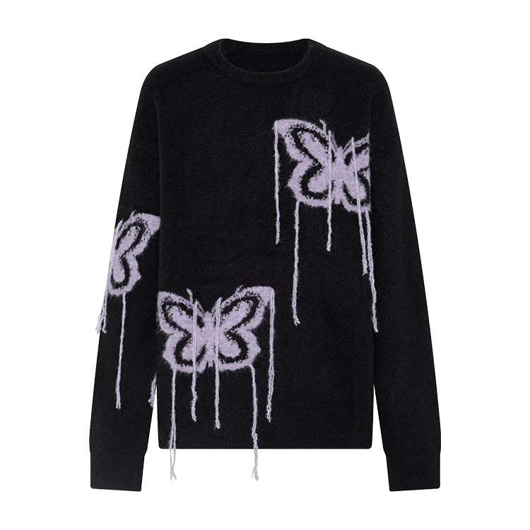 美洋MEIYANG 蝴蝶毛衣 绵羊毛混纺|手作毛毡风~撞色流苏边上衣