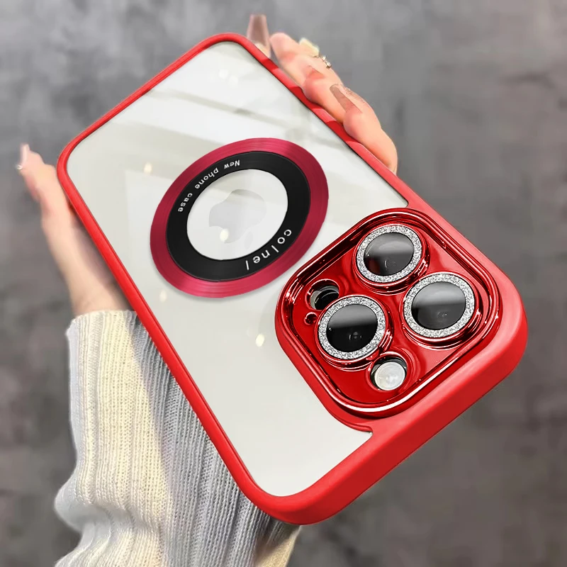 【高透闪粉护镜磁吸壳】适用苹果15-11系列15磁吸14带闪粉镜头膜13