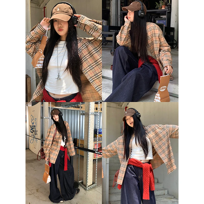 【加州岛衬衫】冬季格子条纹街头宽松显瘦BD衬衫243V2495#