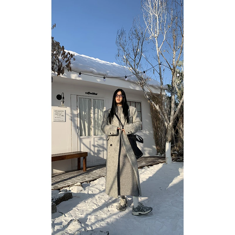 红人馆秋冬宽松气质毛呢外套羊绒加厚韩版复古呢大衣234Y1984#