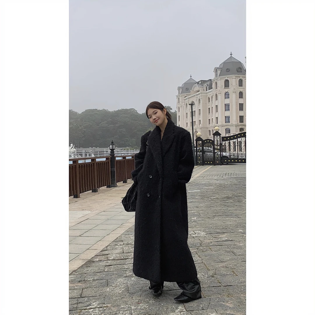 【里昂大叔】秋冬新款赫本英伦风宽松长款过膝毛呢外套234V1889#