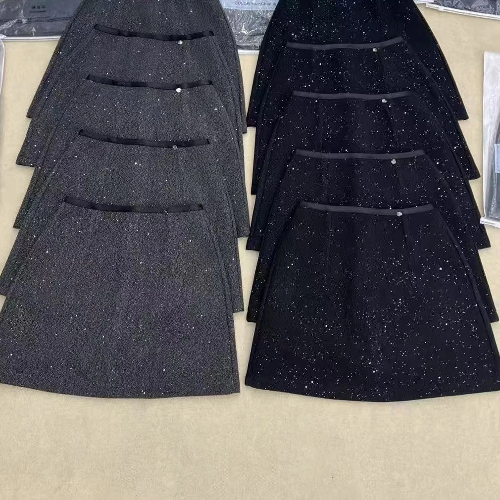 大码微胖mm秋冬毛呢半身裙遮肉显瘦包臀裙亮闪闪高腰百搭A字短裙