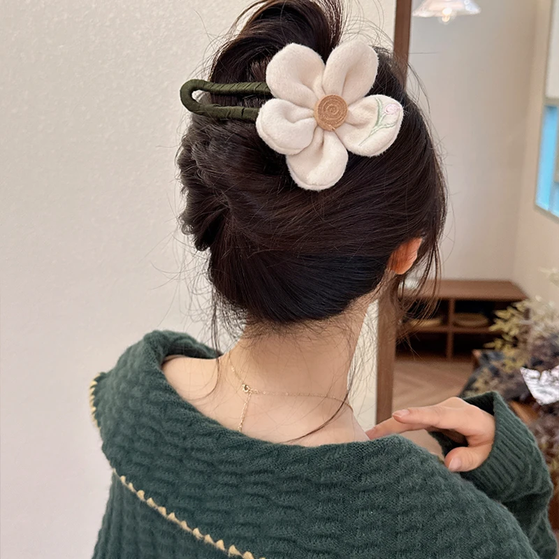 超仙森系花朵发夹女后脑勺气质盘发抓夹大号鸭嘴夹子2023新款头饰