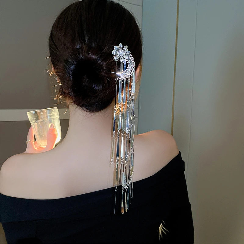 新中式花朵苗族流苏发叉超仙后脑勺盘发发钗簪子古风金属发饰品女