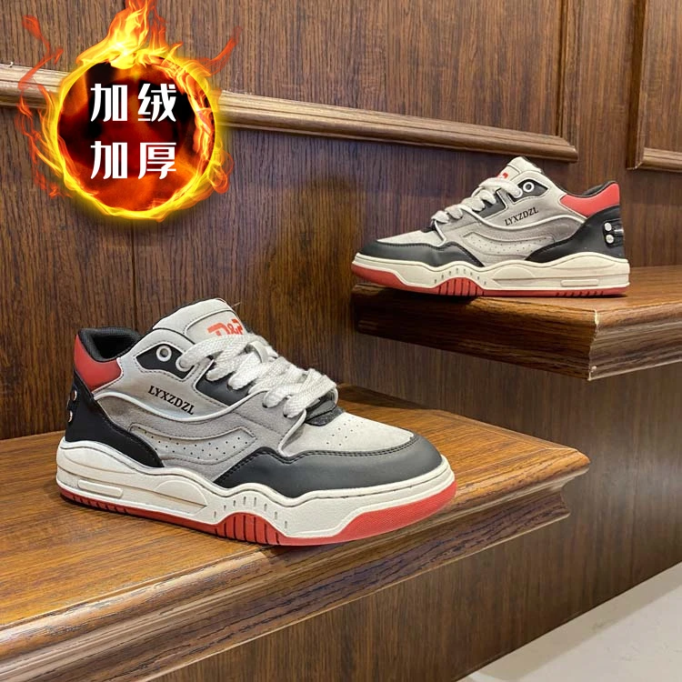 做旧擦色板鞋男2024秋冬新款加绒保暖各大平台同款爆款增高休闲鞋