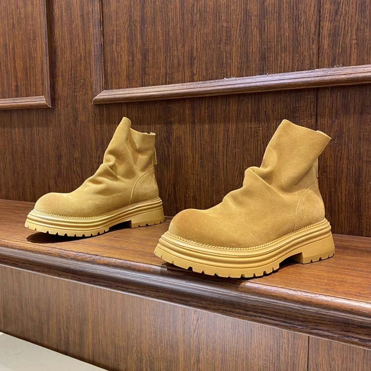 无鞋可及潮流男士马丁靴2024冬拉链一脚蹬男靴厚底切尔西堆堆靴