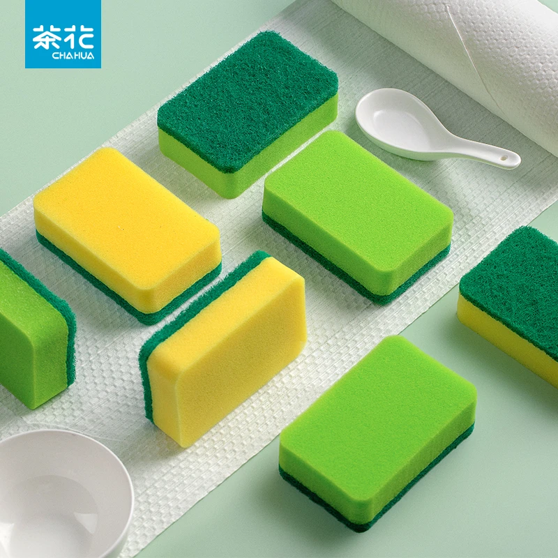 茶花百洁布厨房洗碗刷碗布白洁抹布家用不易沾油海绵擦加厚刷锅不