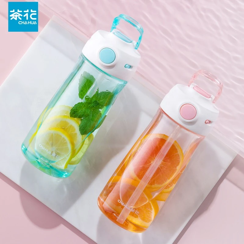 茶花水杯吸管杯子夏天学生喝水大容量大人运动大水壶便携防摔简约