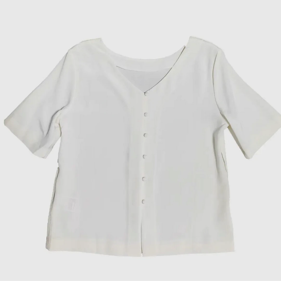 2024夏季女装桑蚕丝32姆米重磅重绉前后两面穿上衣短袖时尚简约