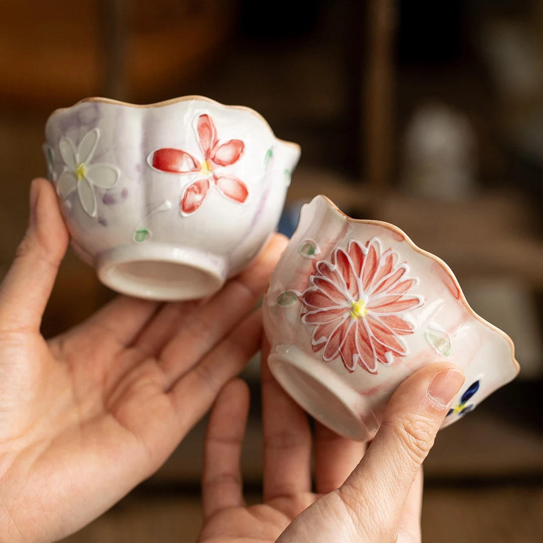 花园系列日式陶瓷釉下彩手绘樱花3.8寸家用甜品碗燕窝碗品茗杯