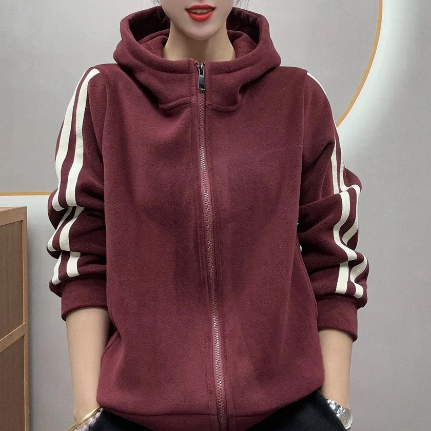 奥粒绒长袖卫衣女士秋冬季新款拉链大码连帽外套洋气宽松遮肚上衣