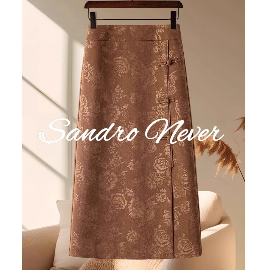 高级感国风半身裙女春秋新款2025新中式刺绣西装中长款a字包臀裙