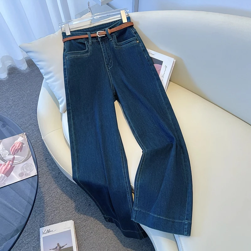 复古百搭阔腿牛仔裤女2025秋季新款高腰显瘦九分裤设计感直筒裤子