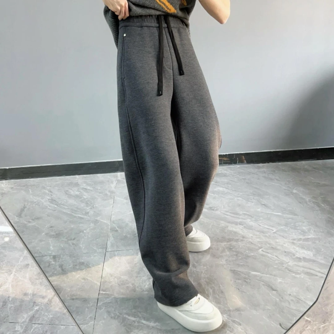 抽绳松紧腰阔腿直筒休闲运动裤女2025年秋季新款遮肉百搭简约卫裤