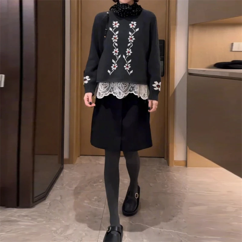 韩系设计感上衣高腰半身裙女装2025秋季新款时尚减龄气质两件套潮