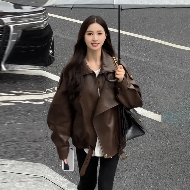 韩系气质高级感皮衣外套女2025秋季新款百搭洋气宽松显瘦网红上衣