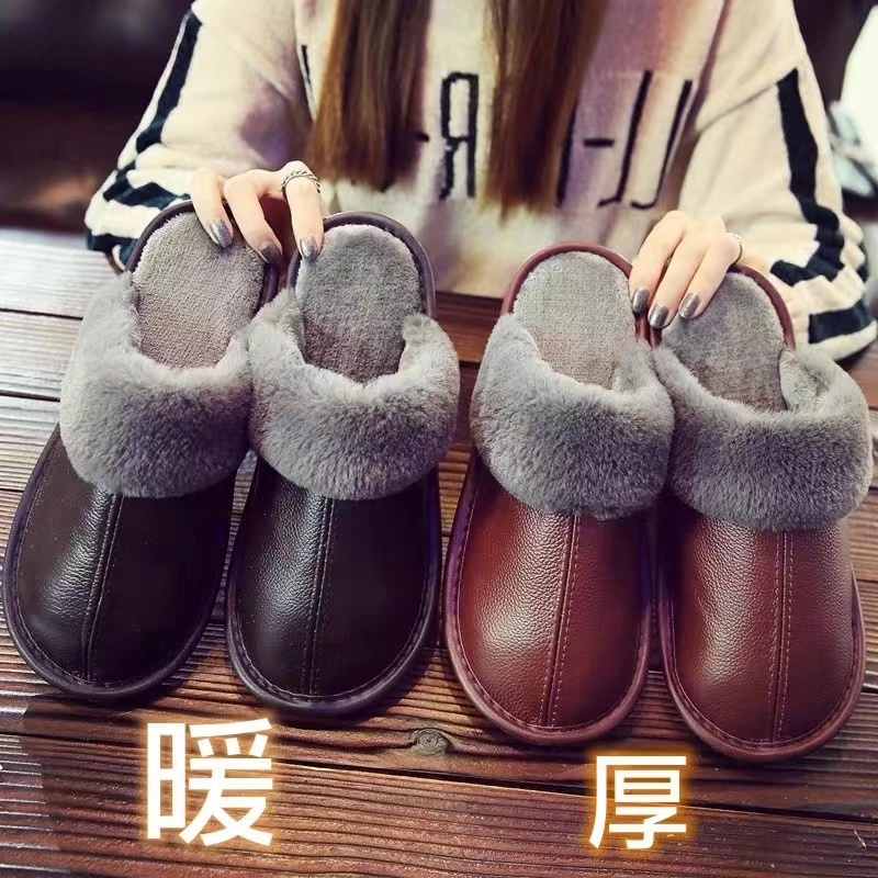 【头层牛皮】拖鞋冬季男女厚实保暖居家真皮情侣防滑皮拖鞋柔软舒适