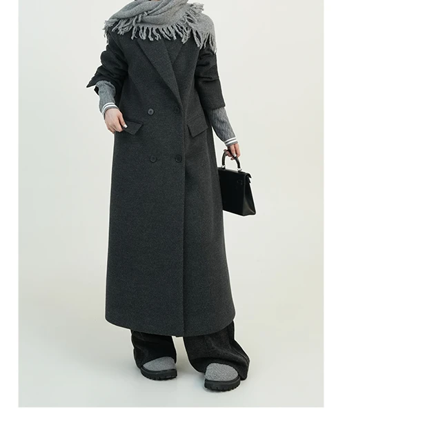 【禾呈】双面羊绒冬季西装领呢子套女中长款时尚宽松长袖大衣61357