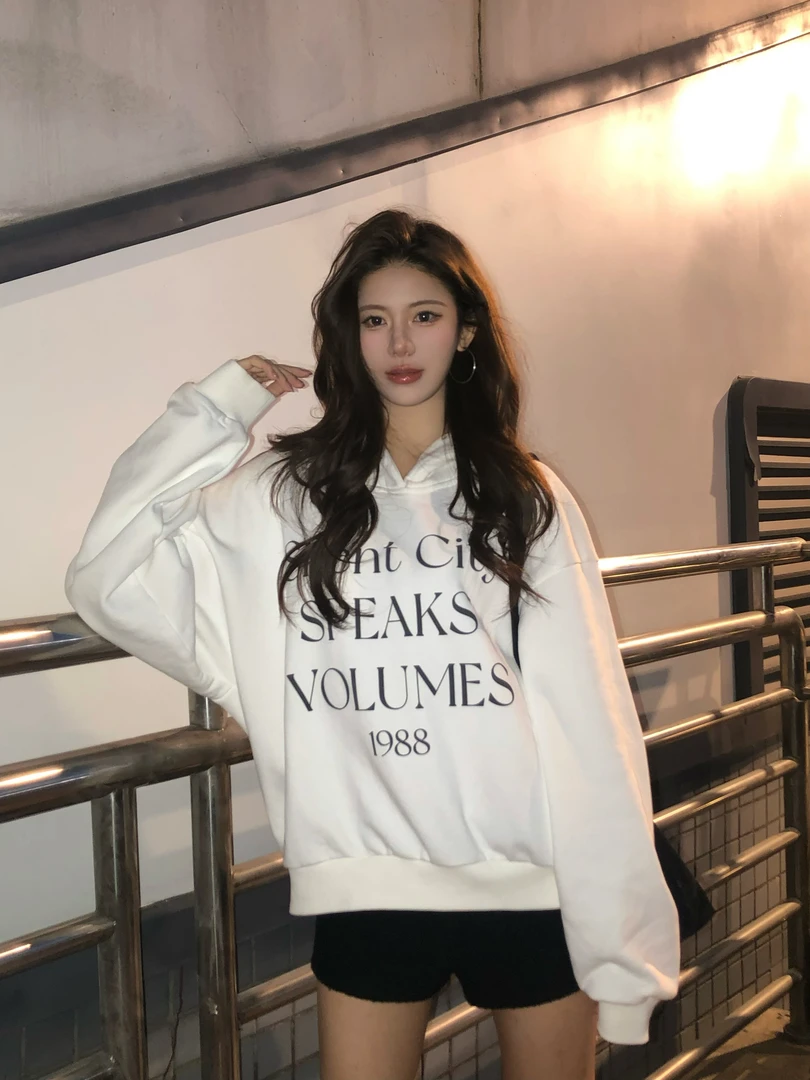 【禾呈】高克重连帽印花加厚加绒卫衣复古美式休闲情侣装卫衣10065