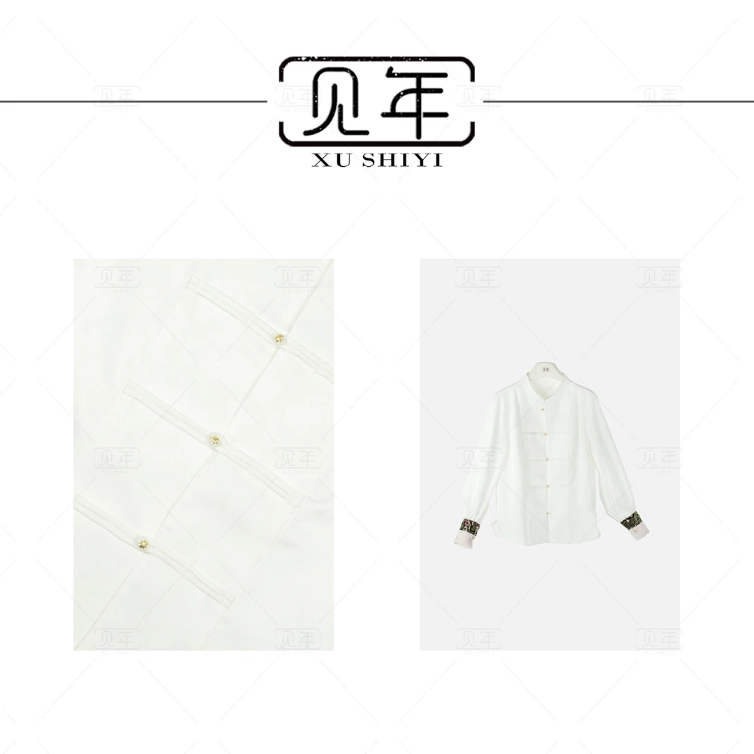 见年【山月】新中式国风盘扣拼接灯笼袖时尚气质百搭上衣F8031