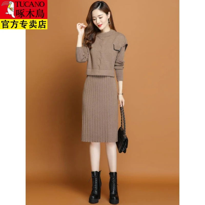 啄木鸟打底裙子女秋冬2023年秋款新款女装秋季配大衣两件女装针织