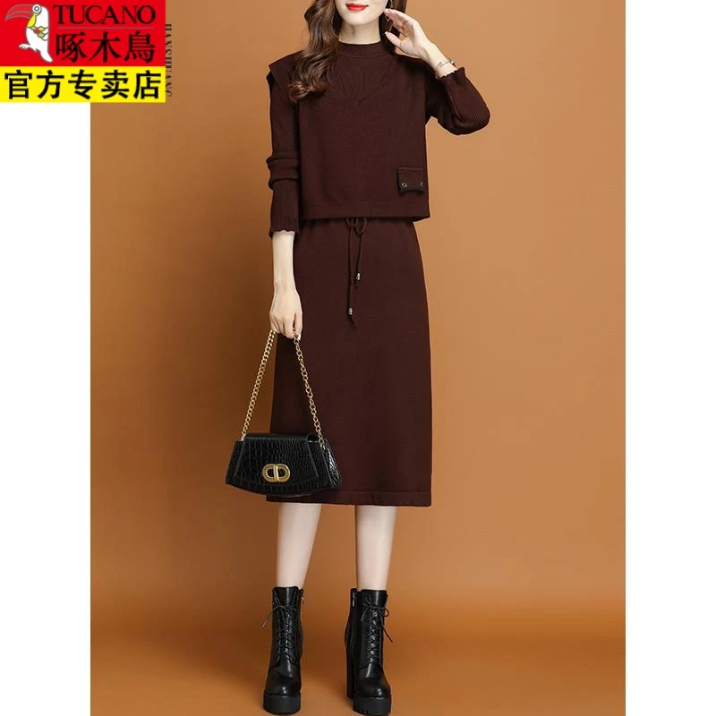 啄木鸟配大衣穿的高端冬裙女装连衣裙子两件套打底毛衣气质洋气20