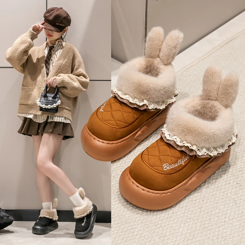 网红加厚底棉鞋女款冬季居家防滑毛绒保暖雪地靴秋冬外穿时尚可爱