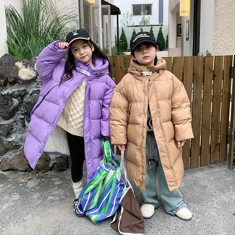 【自辰依派】儿童中长款韩版加厚羽绒服冬季男女中大童过膝连帽外套