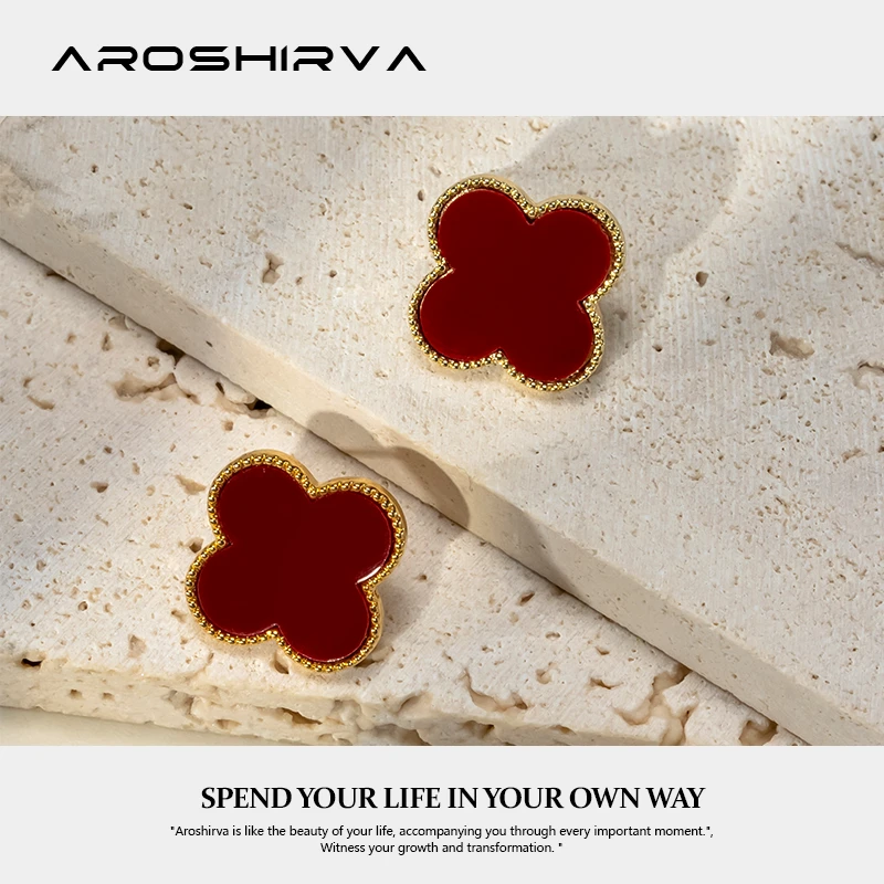 铜合金耳饰 红色五花耳钉女小众气质时尚百搭925银针轻奢经典耳环