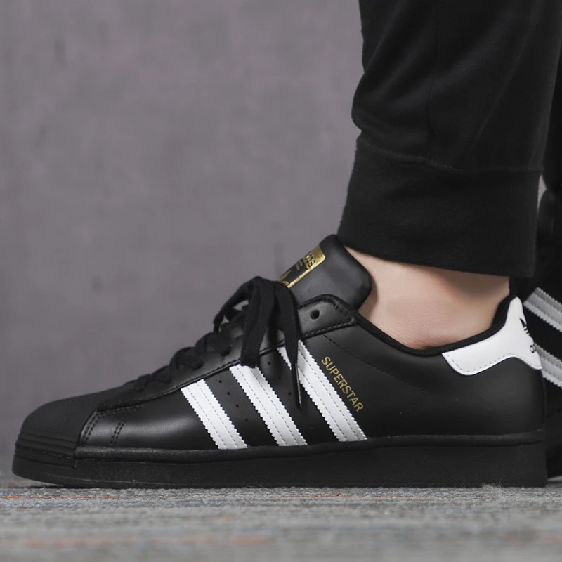 adidas阿迪达斯三叶草男女贝壳头运动经典休闲板鞋轻便黑色EG4959