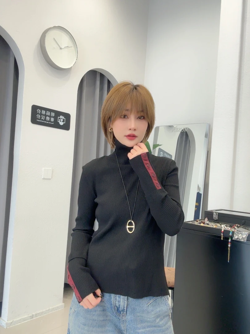 高领黑色针织衫毛衣BK190