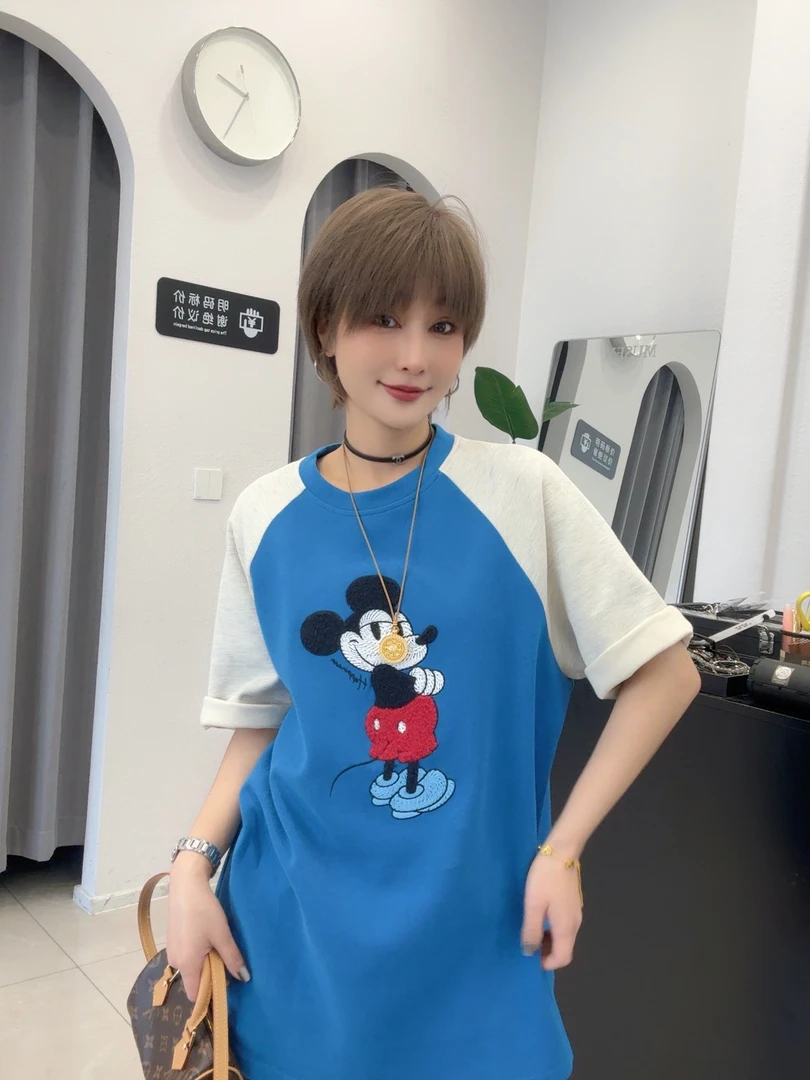 ZW撞色拼接米奇T恤2291