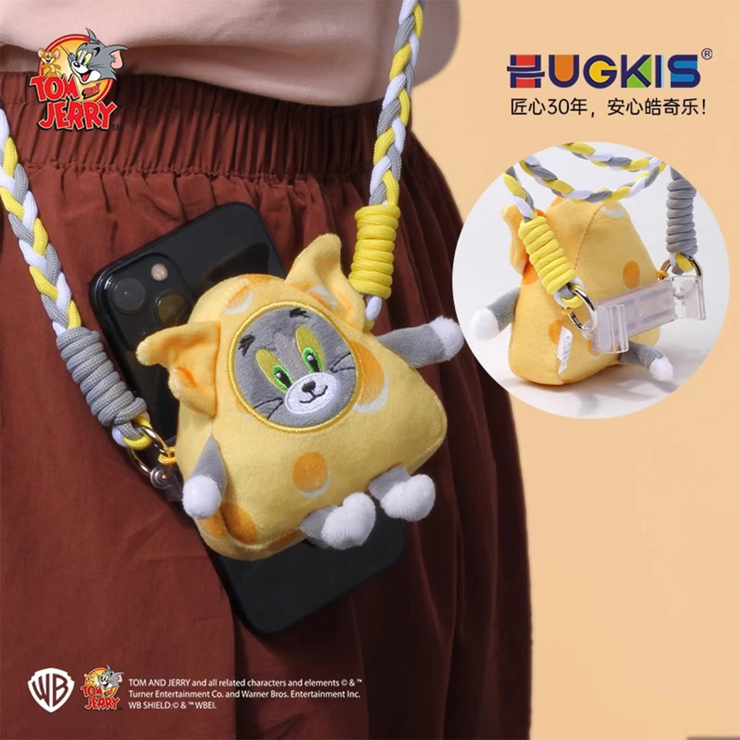 皓奇乐猫和老鼠正版可拆卸手机背夹斜挎背带玩偶毛绒玩具挂绳