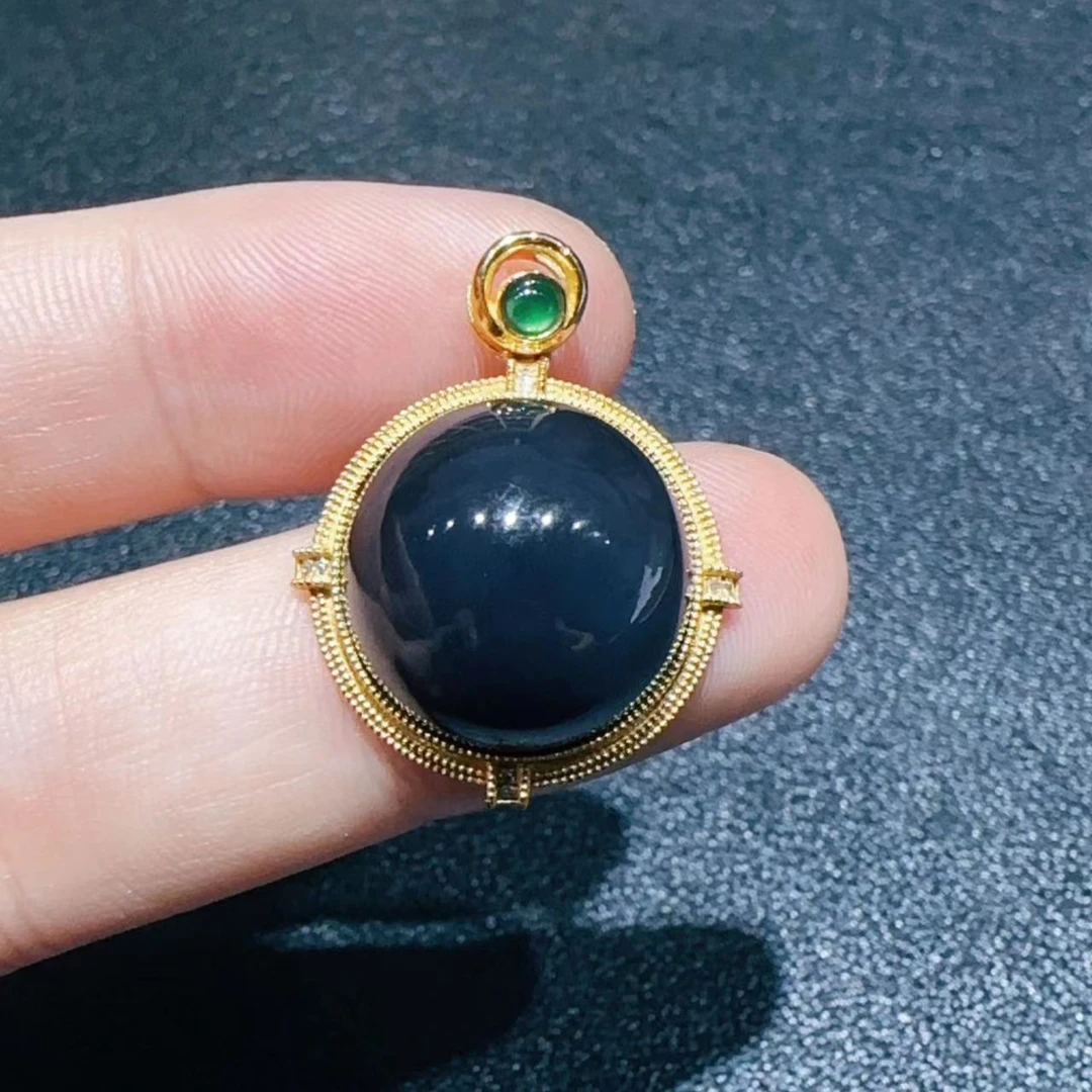 华林鹿姐 Z09 18K金和田玉烟紫蛋面吊坠 不含链 *3976*