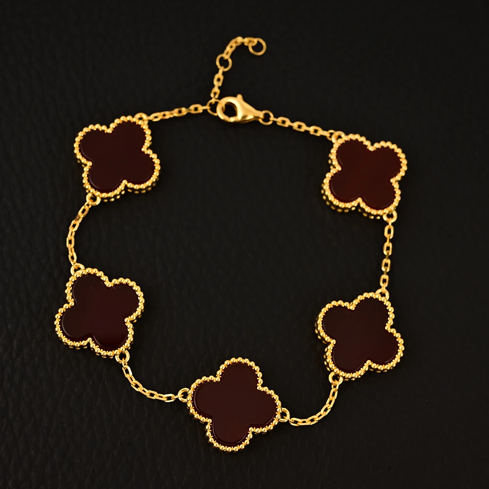 【华林鹿姐】 18K金红玛瑙幸运草手链 Y15
