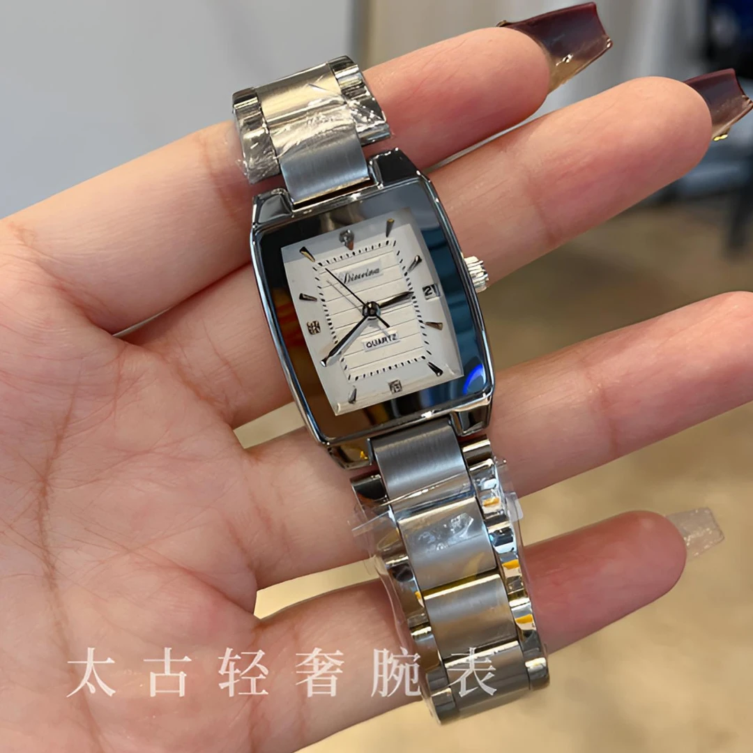 2024新款瑞士女表日历轻奢小众方表时尚气质女士石英腕表百搭洋气